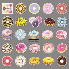 50pcs Donut Doodle Stickers Plants Round Self-adhesive