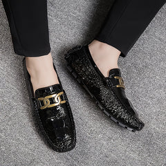 Women's Metal Chain Loafers Patent Leather Non Slip Flats