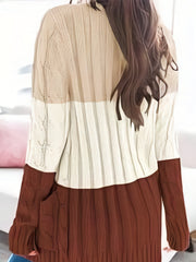  Colorblock Jacquard Cardigan with Pockets