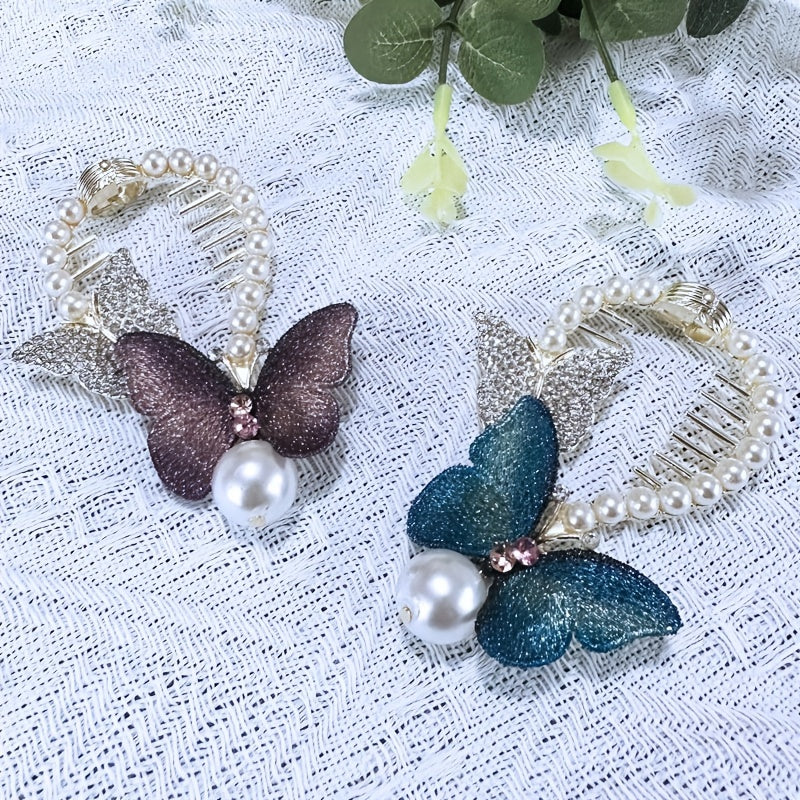 Vintage Butterfly Hair Claw Clip with Faux Pearl