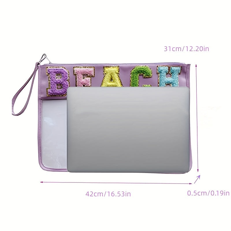 Chenille Letter Patch PVC Pouch Zipper Transparent Travel Cosmetic Bag