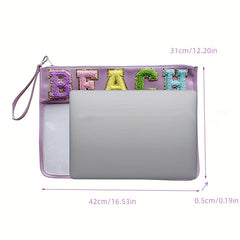 Chenille Letter Patch PVC Pouch Zipper Transparent Travel Cosmetic Bag