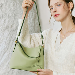Green Leather Crossbody Shoulder Bag Large Handbag for Parties & Everyday Use