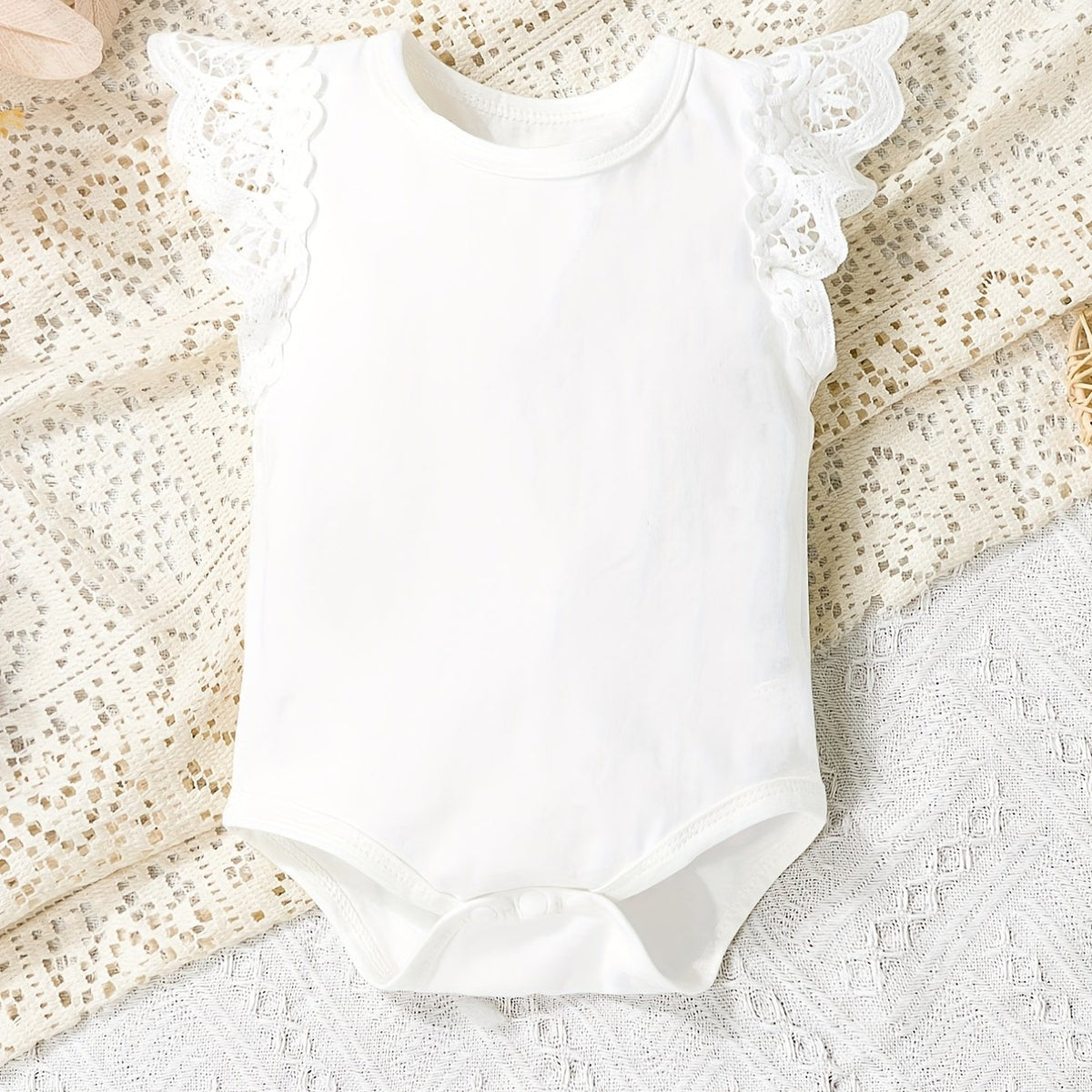 Baby Girl Ruffle Trim Flutter Sleeve Onesie Romper
