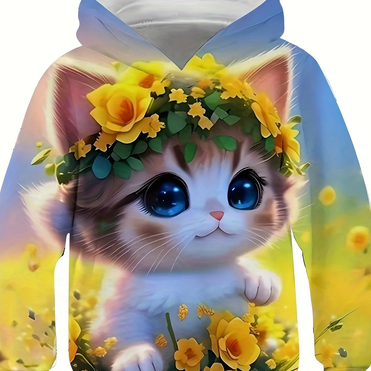Girls Kitty & Flower Graphic Hoodies Comfy Casual Sweatshirt