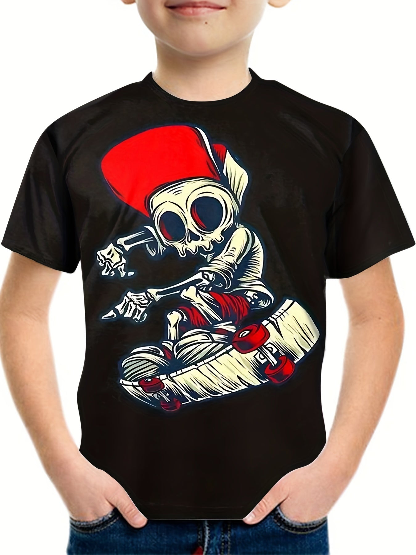 Skateboard Player Skull Graphic Tee Kids Boys Girls 3D Print Casual T-shirt