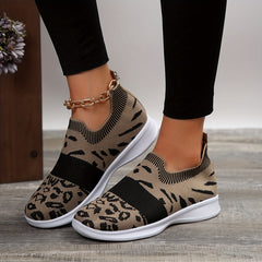 Leopard Pattern Running Shoes Breathable Mesh Lightweight Non-slip Casual Shoes
