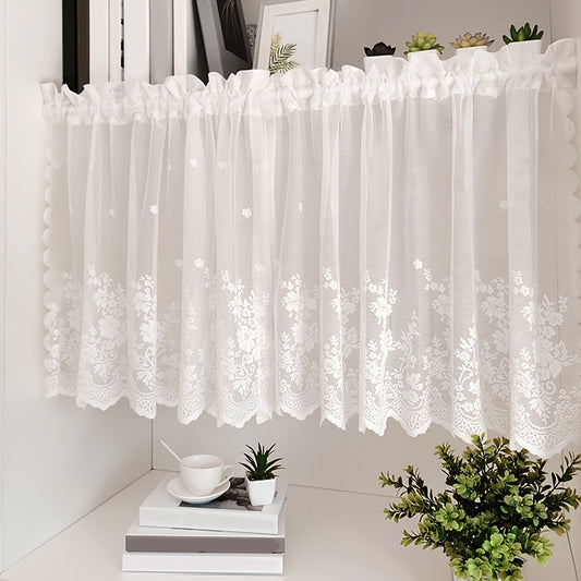 Lace Cafe Curtain Flower Design Rod Pocket Kitchen Dining Room Window Decor