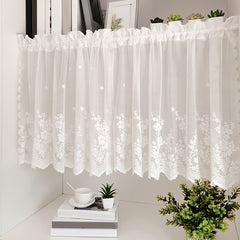 Lace Cafe Curtain Flower Design Rod Pocket Kitchen Dining Room Window Decor