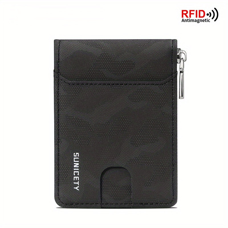 RFID Blocking Zipper Card Holder Short Wallet Leather Large Capacity