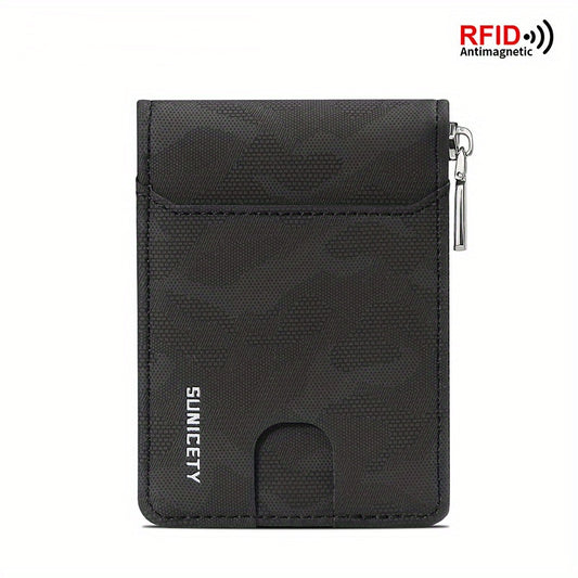 RFID Blocking Zipper Card Holder Short Wallet Leather Large Capacity