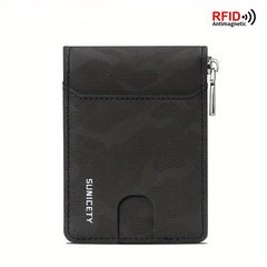 RFID Blocking Zipper Card Holder Short Wallet Leather Large Capacity