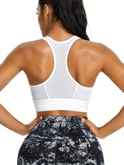 High Support Sports Bra Zipper Closure Padded Racerback for Women