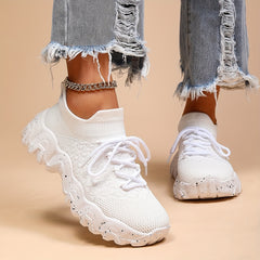 Women's Breathable Knit Sock Sneakers Casual Lace Up Sport Shoes