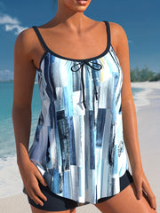  Tie Dye Tankini Set Women's Round Neck Tie Front Cami Top