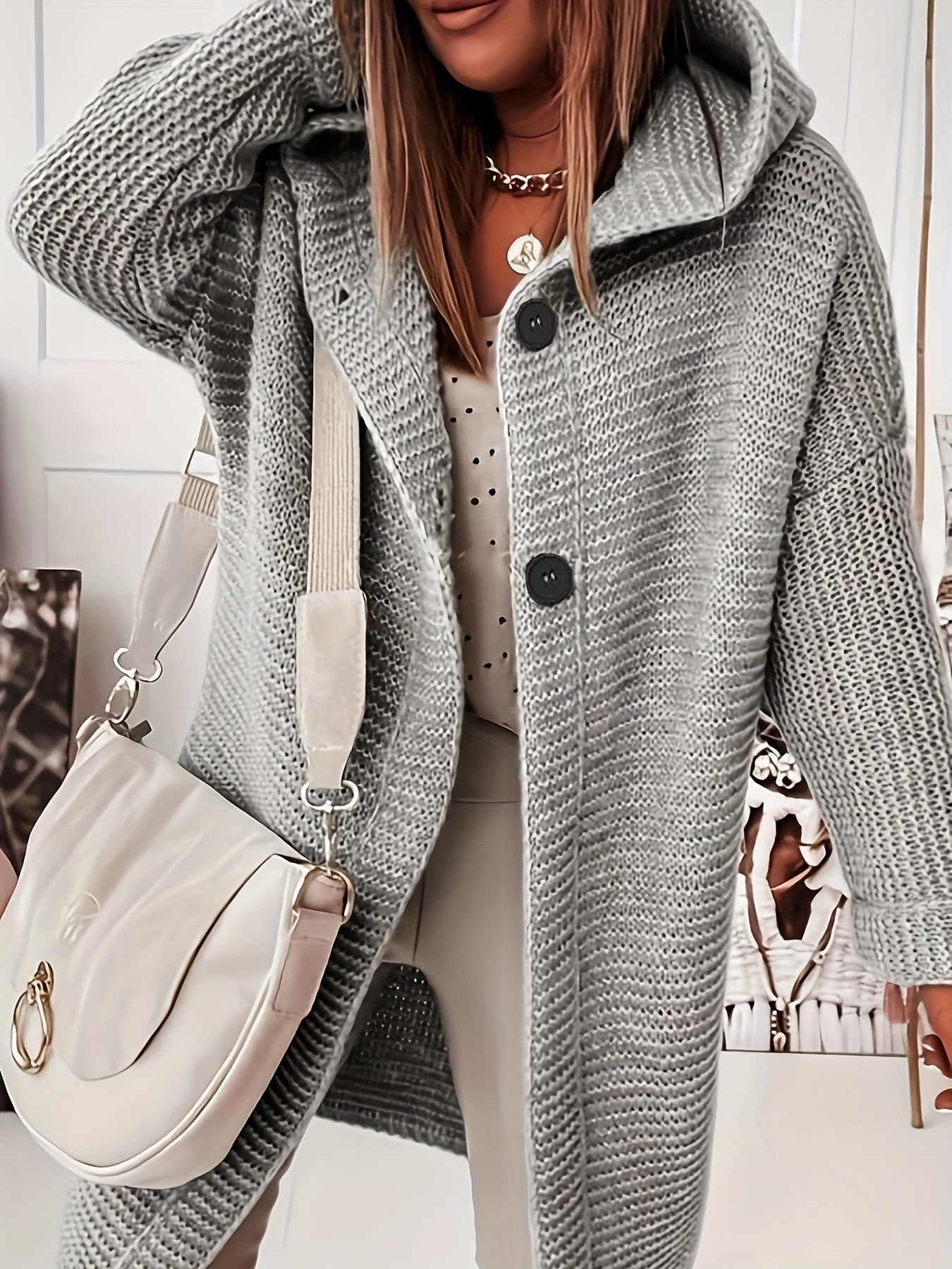  Solid Button Up Long Sleeve Hoodie Cardigan