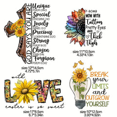 4 Pcs Sunflower Iron On Transfers Patches Decals Flower Appliques For T Shirts