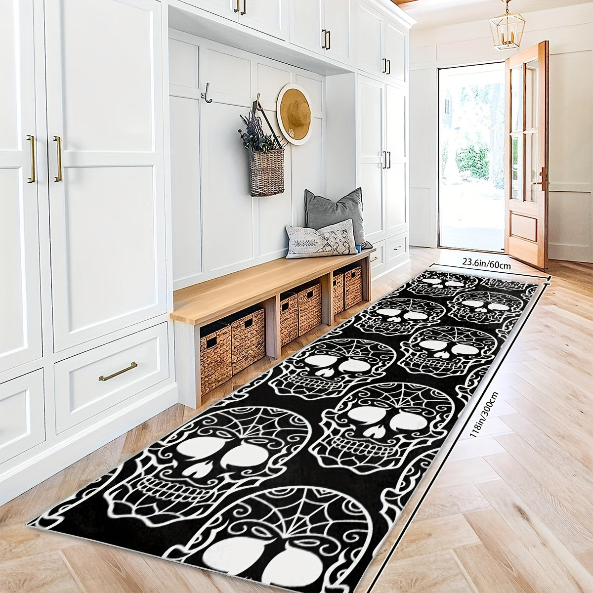 2'X10' Extra Long Skull Runner Rugs Laundry Room Rug Oriental Hallway Rug Runner