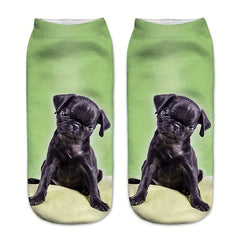 3D Dog Pattern Socks Women's Low Cut Stockings