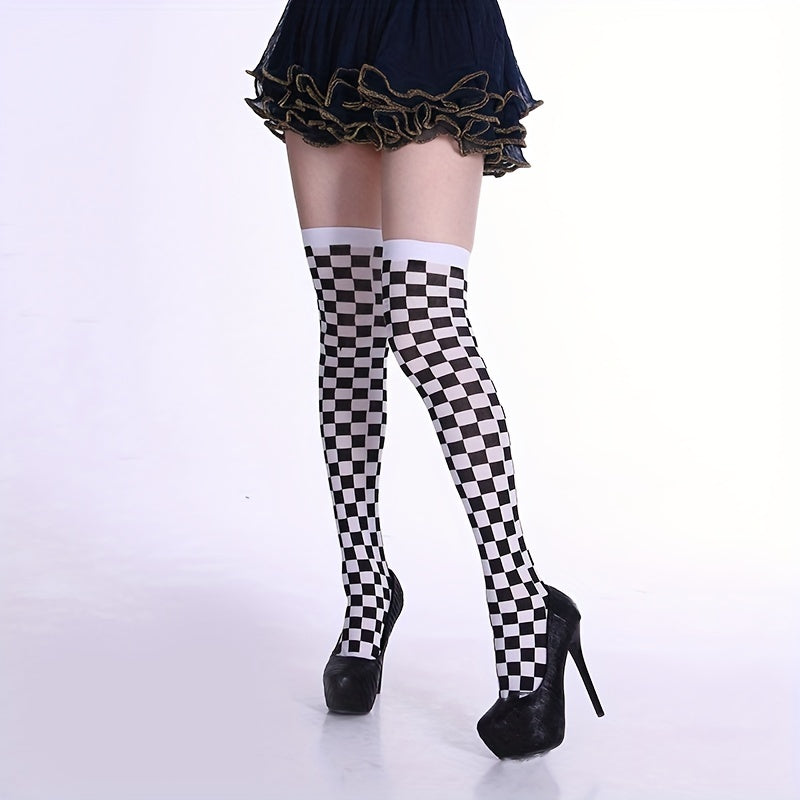 Geometric & Skull Print Over The Knee Socks