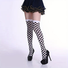 Geometric & Skull Print Over The Knee Socks
