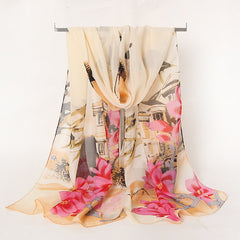 Vintage Flower Scarf Thin Silk Shawl Sunscreen Windproof Head Wrap