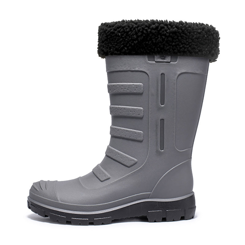 Women's Plush Mid Calf Rain Boots Waterproof Round Toe Shoes