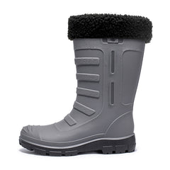 Women's Plush Mid Calf Rain Boots Waterproof Round Toe Shoes