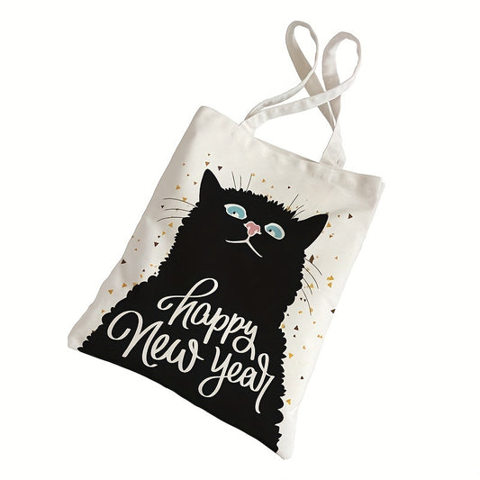 Cat Printed Canvas Handbag One Shoulder Men's Beach Bag Shopping Bag