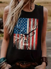  Independence Casual Tank Top Women's Plus Flag & Deer Print