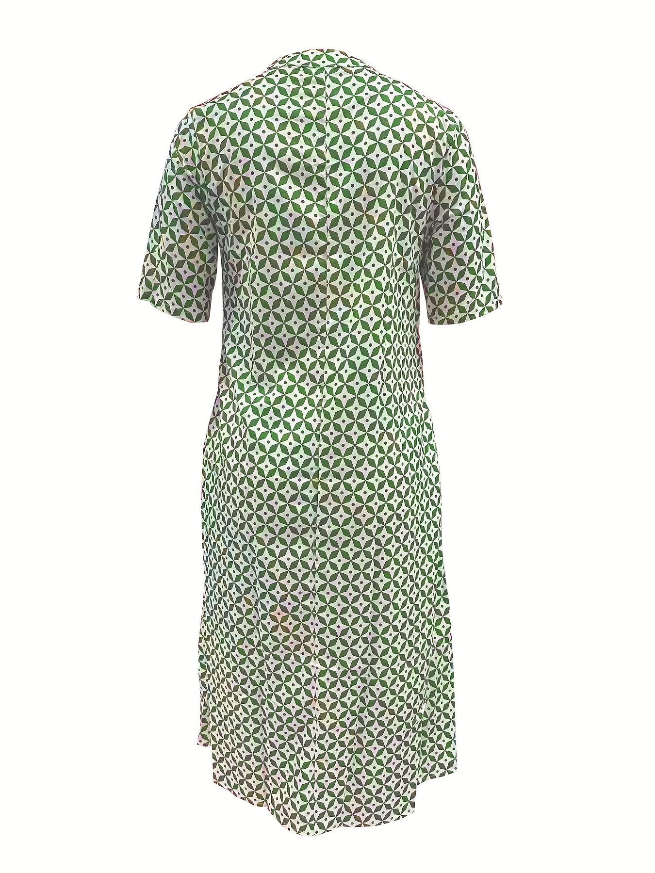 Button Front Allover Print Dress Casual Short Sleeve Dress