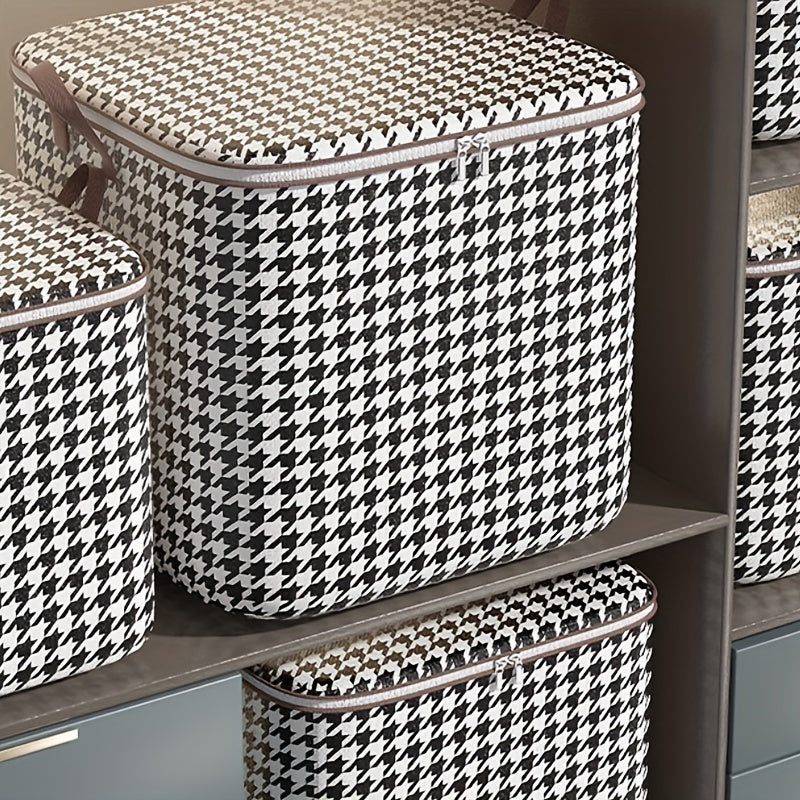 Large Capacity Houndstooth Storage Box Lightweight Zipper Organizer