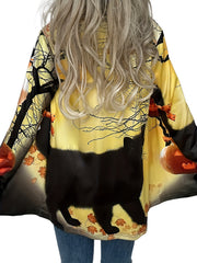  Halloween Casual Cardigan Women's Plus Graphic Print Long Sleeve 