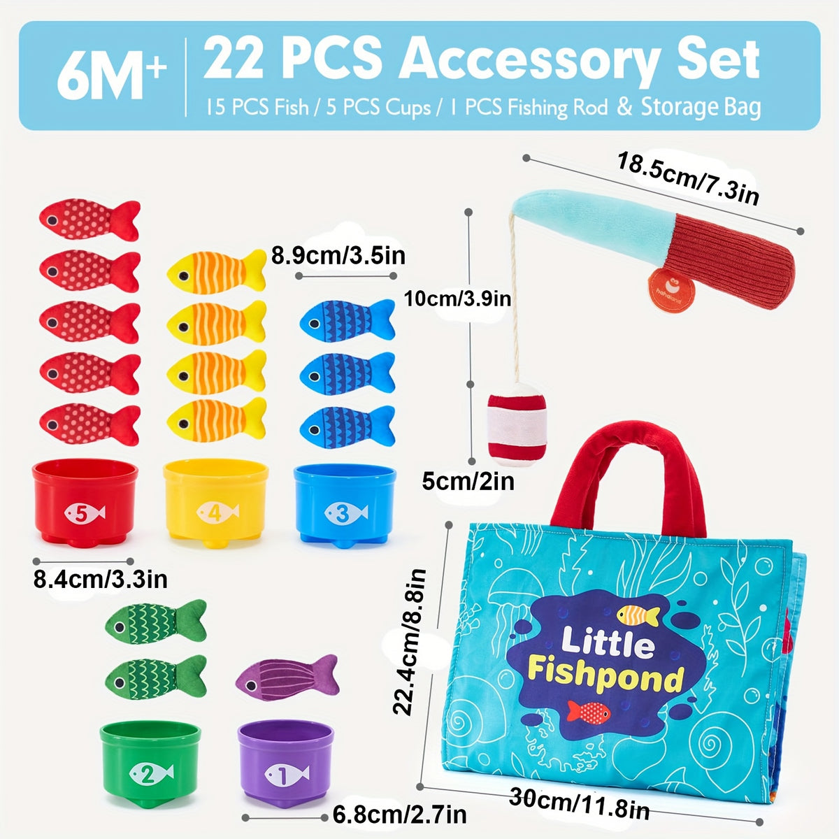 Toddler Cloth Fishing Game Gift 10-in-1 with Stacking Cups Counting Sorting