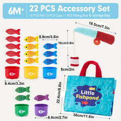 Toddler Cloth Fishing Game Gift 10-in-1 with Stacking Cups Counting Sorting