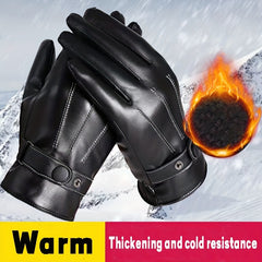 Winter Thick PU Leather Gloves For Men - Cycling Skiing Warm Glove