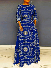  Denim Print Maxi Dress with Pockets