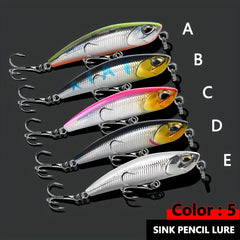5pcs Sinking Pencil Fishing Lure Hard Bait With Treble Hook