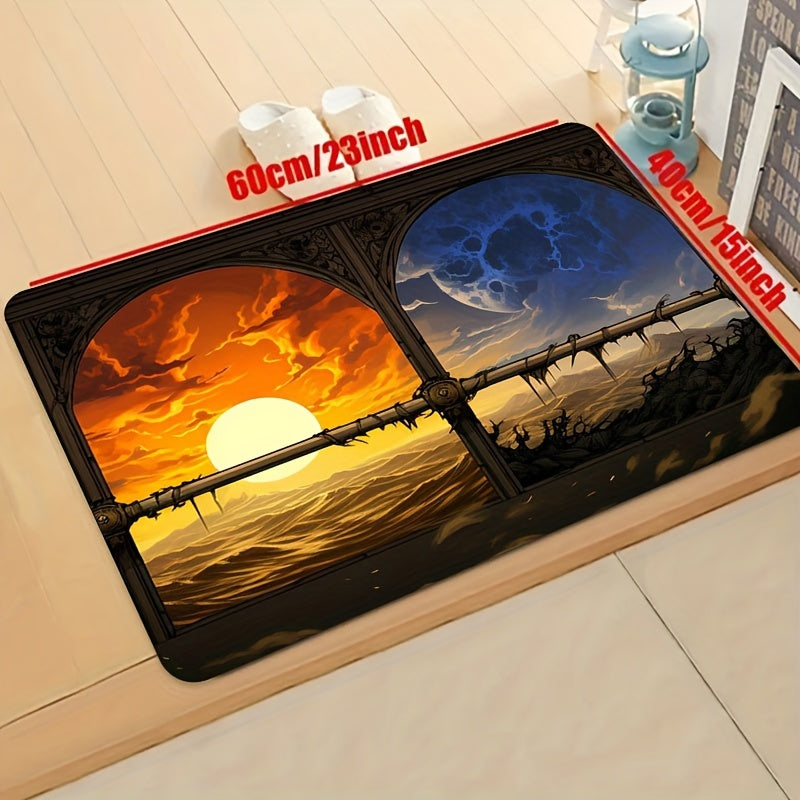 Building Pattern Rug Cartoon Bridge Floor Mat Rectangular Carpet