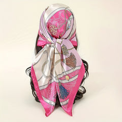 Geometric Chain Print Square Scarf Classic Satin Bandana Large Shawl