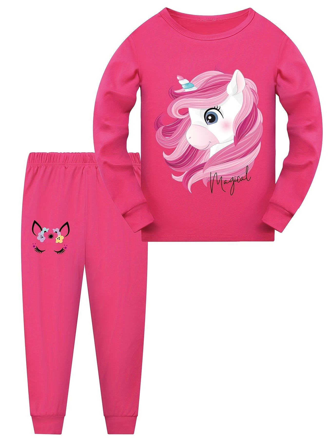 Kid's 2pcs Unicorn Pajamas Set Long Sleeve Top & Pants Comfy PJ Loungewear