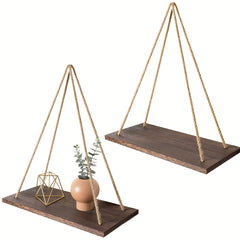 Wood Hanging Shelves Swing Rope Rustic Floating Shelf Wall Display