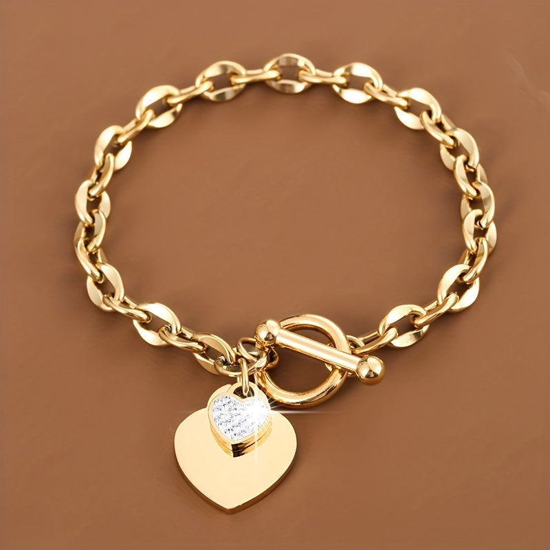 Heart OT Buckle Stainless Steel Chain Bracelet For Women Gift