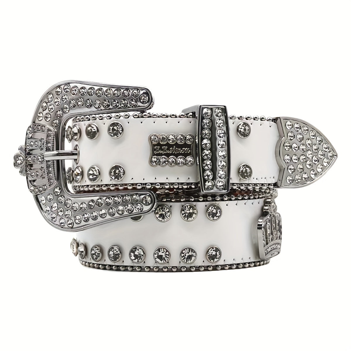Crown Rhinestone PU Leather Belt Western Cowboy