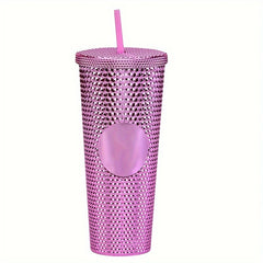 710ml Double Layer Plastic Water Bottle Large Capacity Creative Straw Cup