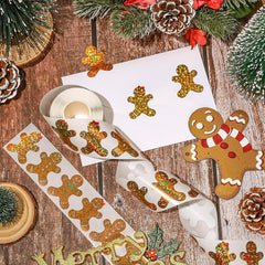 500pcs Gingerbread Sticker Roll - Colorful Biscuit Shape Self Adhesive Sticker