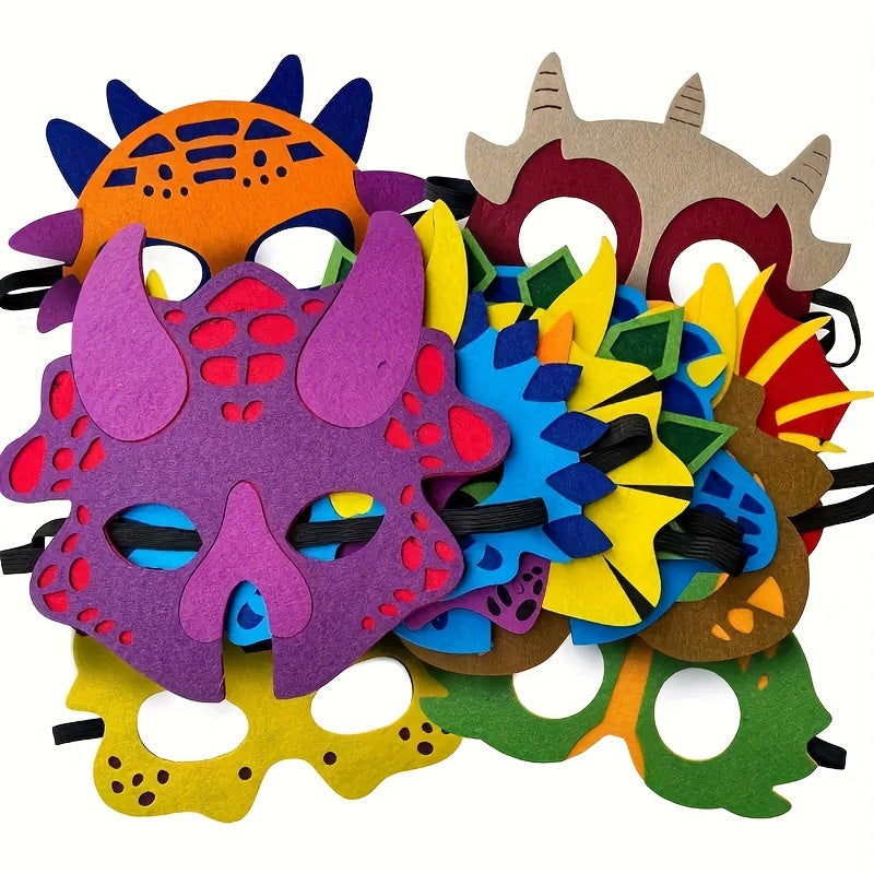 12pcs Dinosaur Party Masks Felt & Elastic Assorted Designs for Celebrations