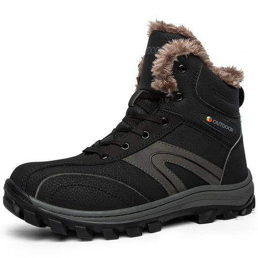 Men's Outdoor Snow Boots Leather Warm Fleece Anti-slip Hiking Boots Winter