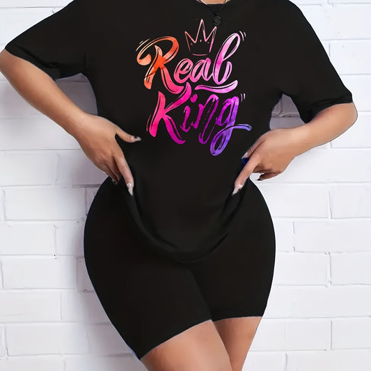 2pcs Summer Casual Sports Sets T shirts & Solid Shorts Women's Activewear
