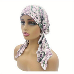 Paisley Print Head Wrap Casual Elastic Turban Soft Long Tail Bonnet